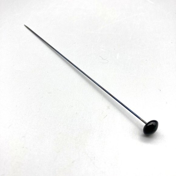 Antique Hat Pin with Black Glass Head, 6in Victorian Mourning Fashion, French Je